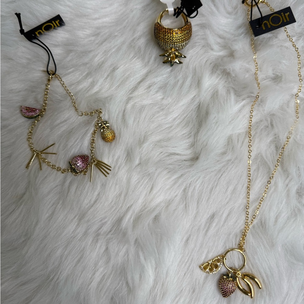 nOir Jewelry Gold and Pink Strawberry Necklace